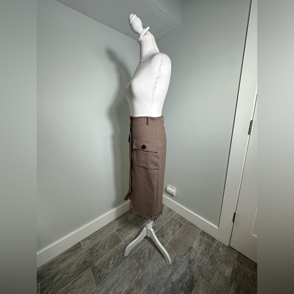 UTERGUE Houndstooth Midi  Beown Skirt with front pockets Size XS - Picture 4 of 17